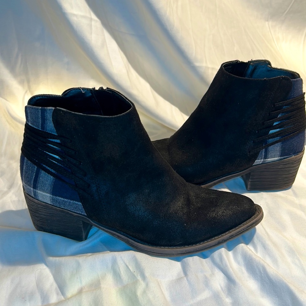 Volatile Blue Plaid Heeled Booties